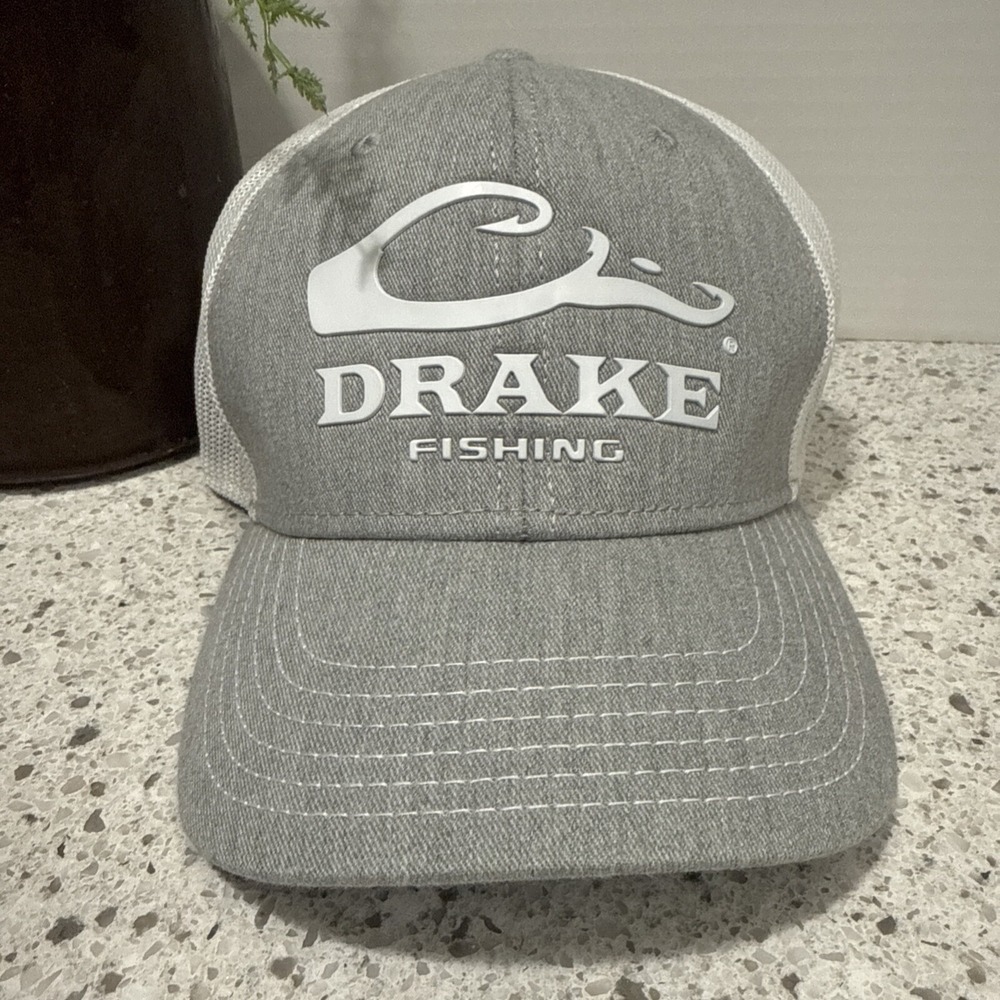 Drake Fishing Hat Gray Waterfowl Camp Hunter Outdoor Flex Fit Size M/L
